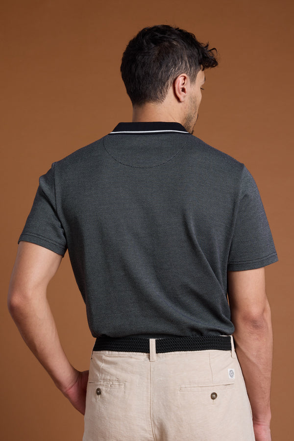 Barkers Olson Mercerised Texture Polo in black, classic fit, additional view
