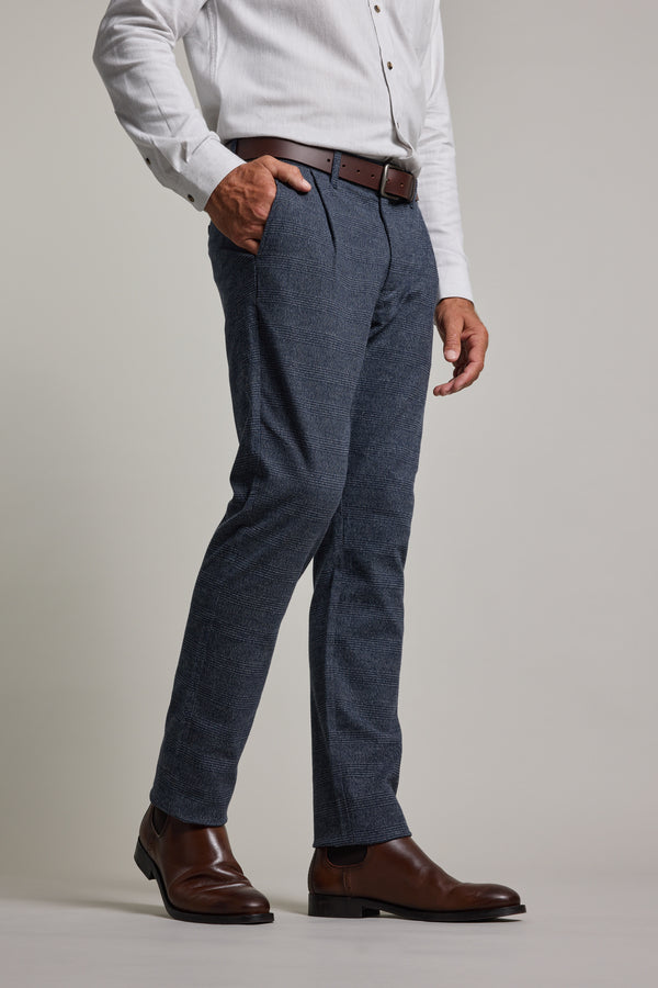 Barkers Newman Cotton Pant in navy check, relaxed fit, additional view