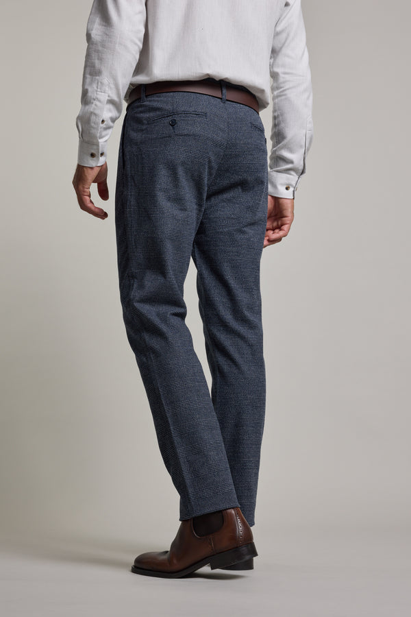 Barkers Newman Cotton Pant in navy check, relaxed fit, additional view