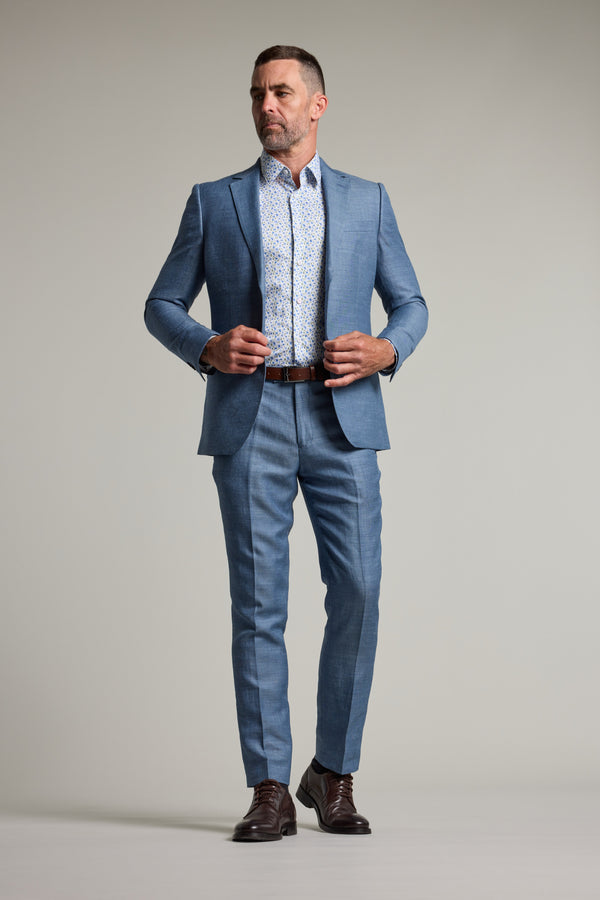 Barkers Garcia Linen Suit Trouser in blue, tapered fit, alternate view