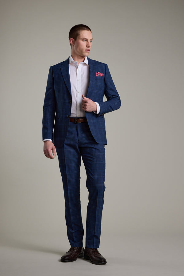 Barkers Leonard Check Suit Trouser in blue check, tailored fit, additional view