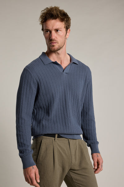 Barkers Cedar Cotton Long Sleeve Polo in slate