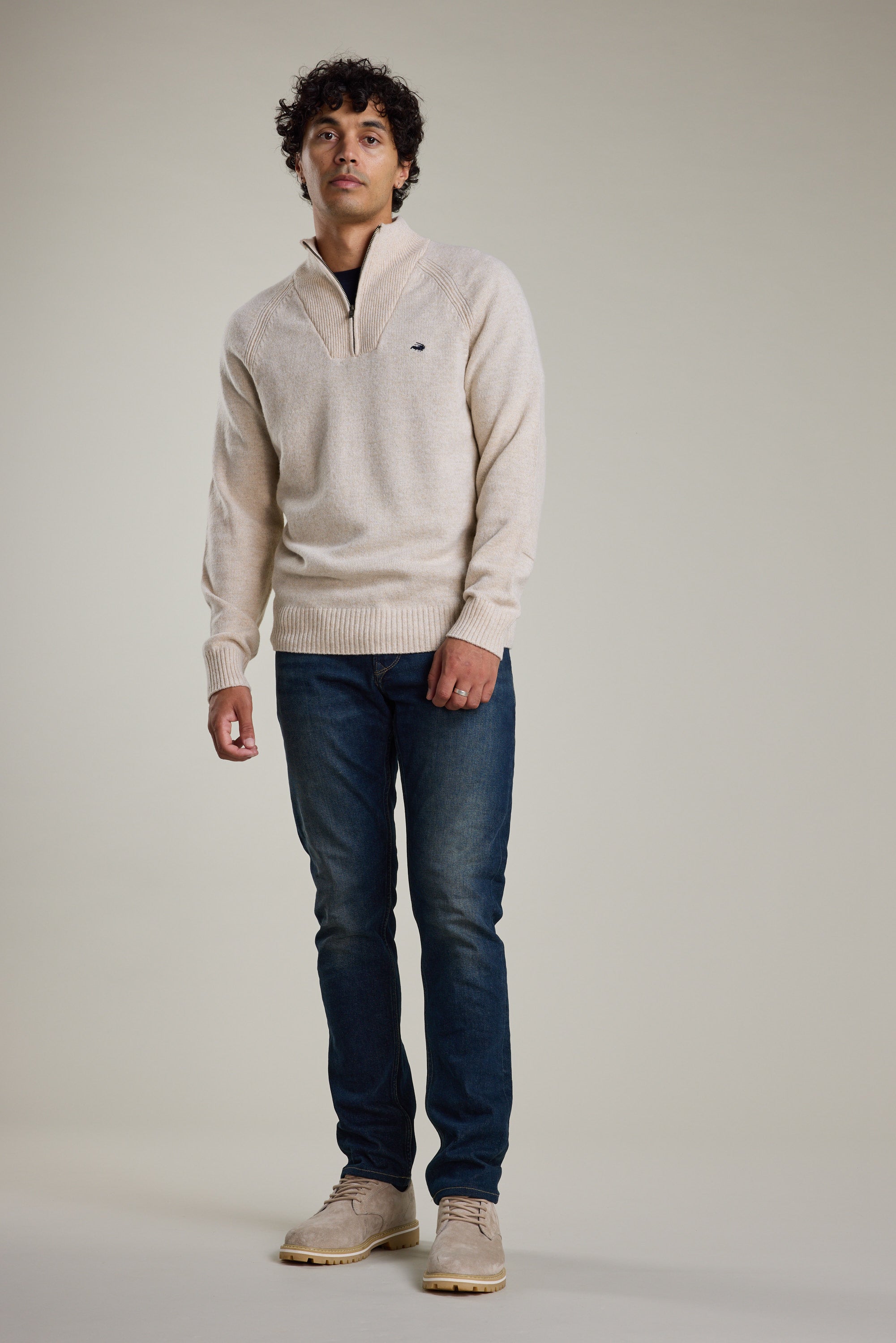 Barkers Rowley Woollen 1/4 Zip in oatmeal