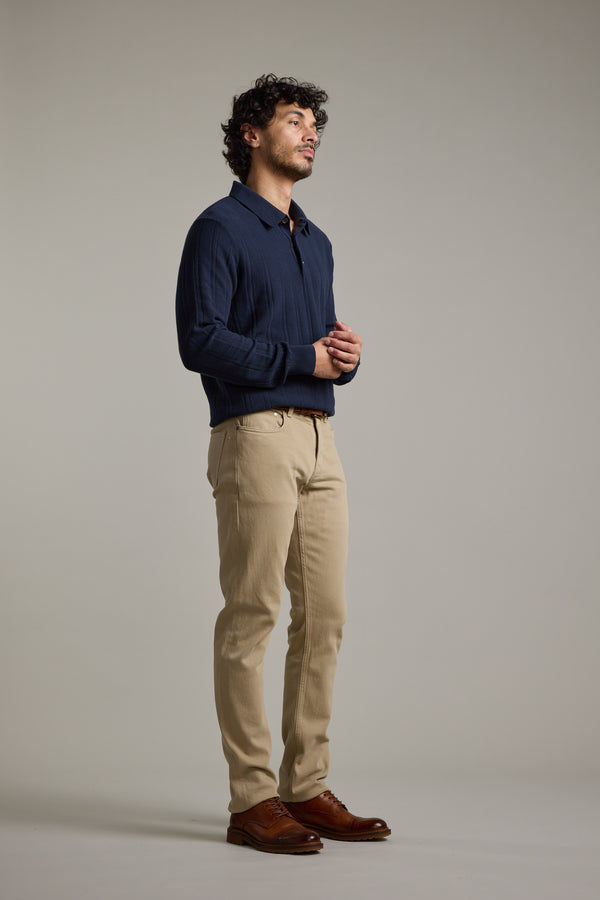 Barkers Seaside Long Sleeve Cotton Polo in navy, cotton, additional view