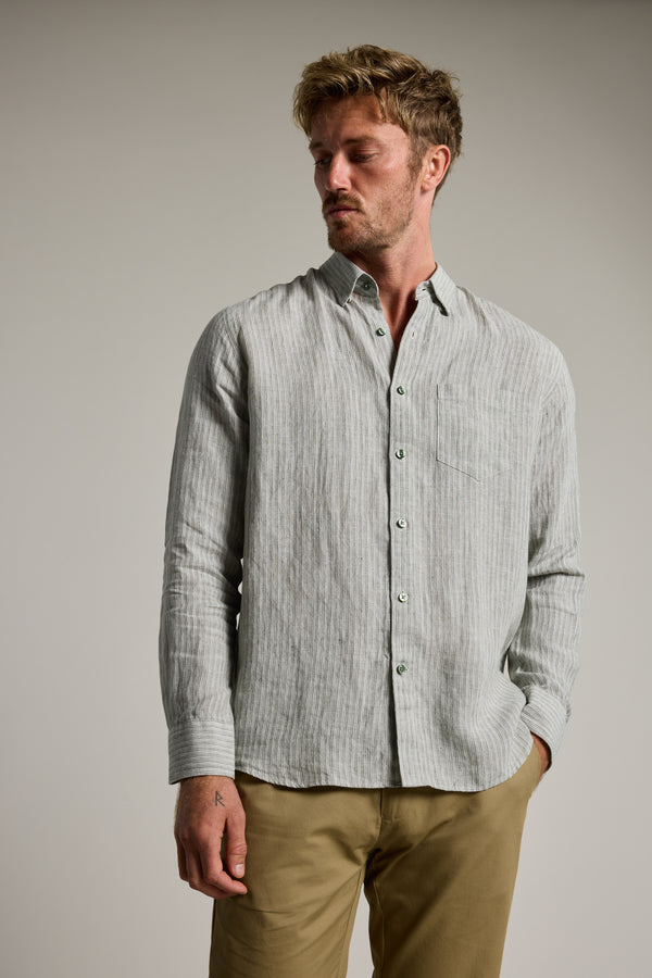 Barkers Dalton fine stripe Shirt in green, tailored fit, additional view