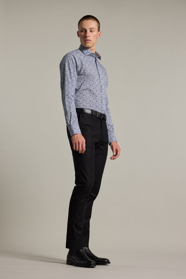 Barkers Gordon Print Business Shirt in navy, tailored fit, additional view