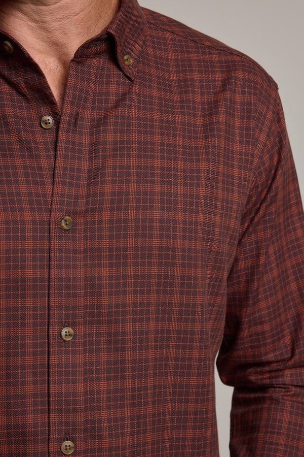 Barkers Rowen Check Shirt in rust check, slim fit, alternate view