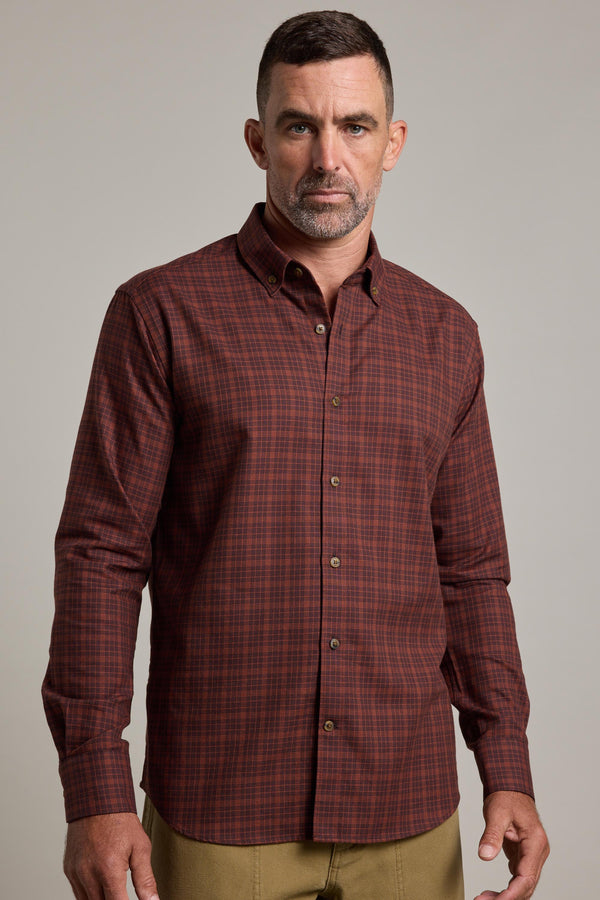 Barkers Rowen Check Shirt in rust check, slim fit, additional view