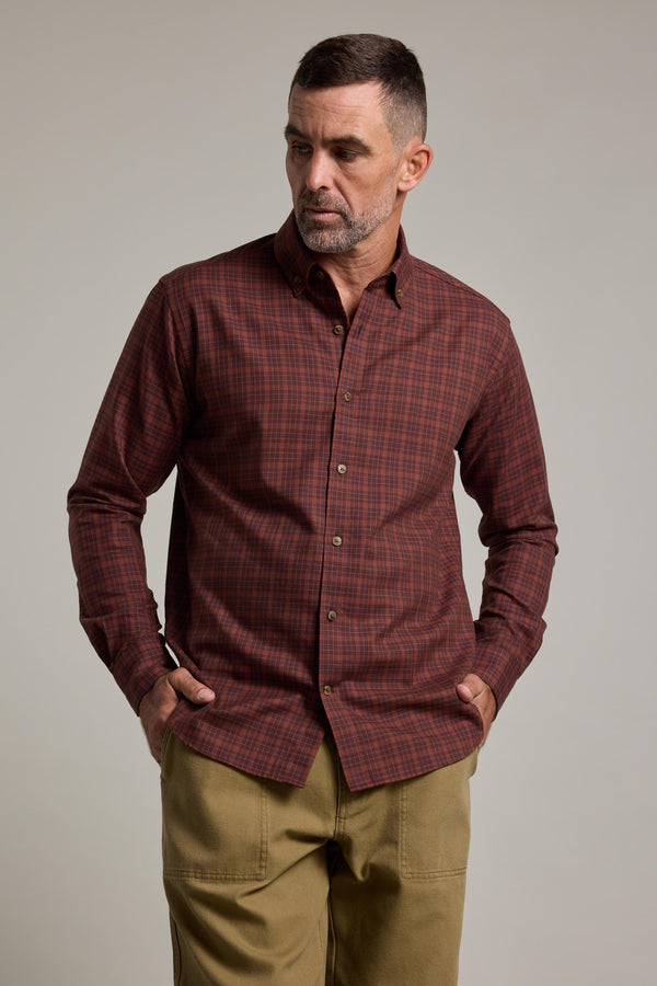 Barkers Rowen Check Shirt in rust check, slim fit, additional view