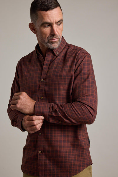 Barkers Rowen Check Shirt in rust check, slim fit
