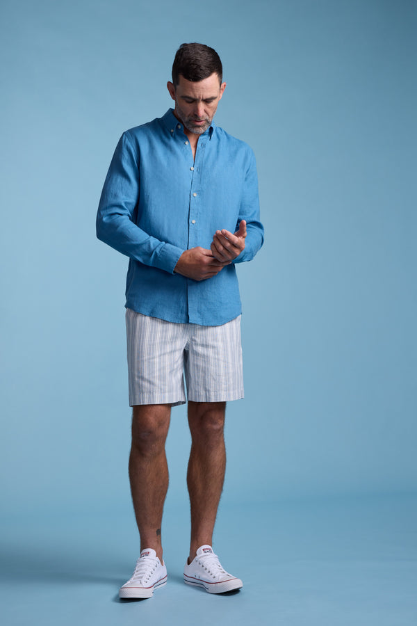 Barkers Dorset Linen Shirt in blue, tailored fit, additional view
