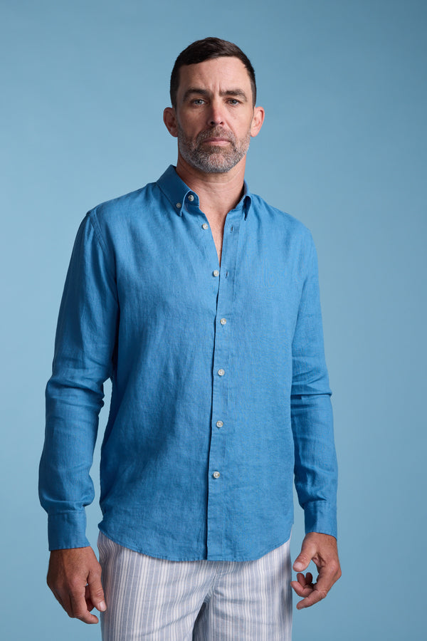 Barkers Dorset Linen Shirt in blue, tailored fit
