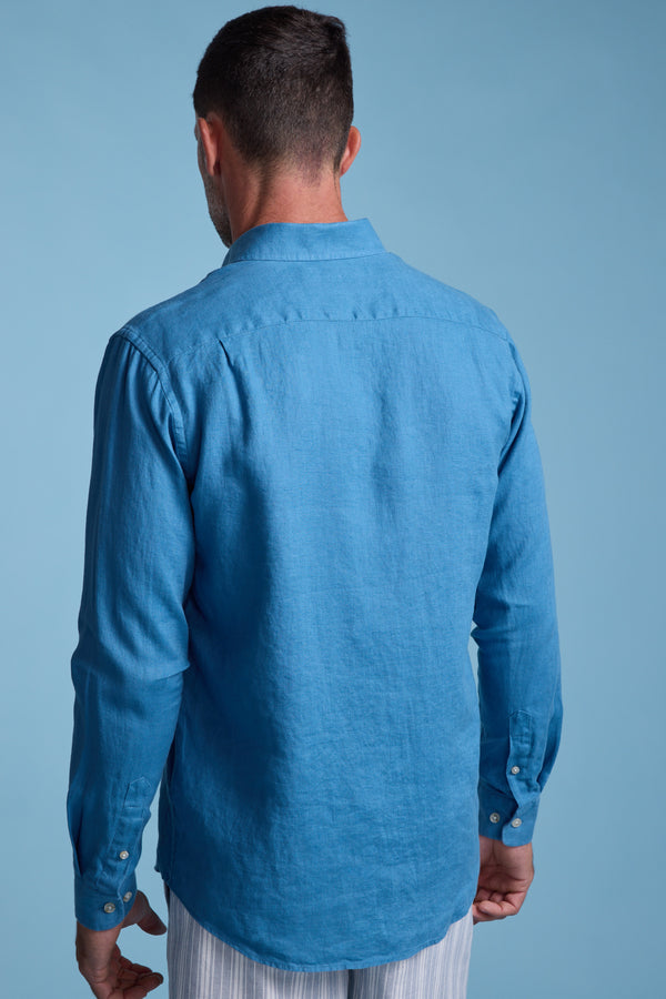 Barkers Dorset Linen Shirt in blue, tailored fit, additional view