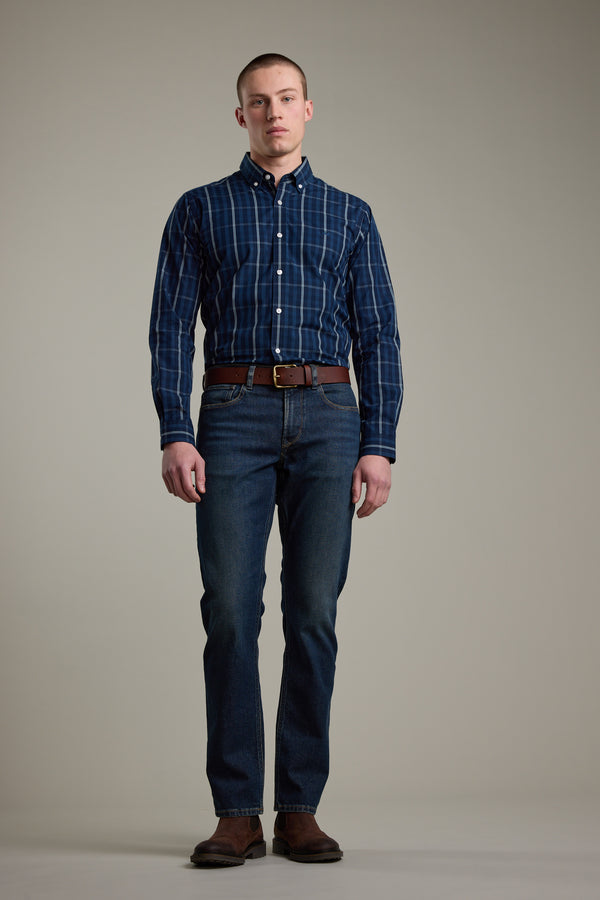 Barkers Dante Check Shirt in navy check, tailored fit