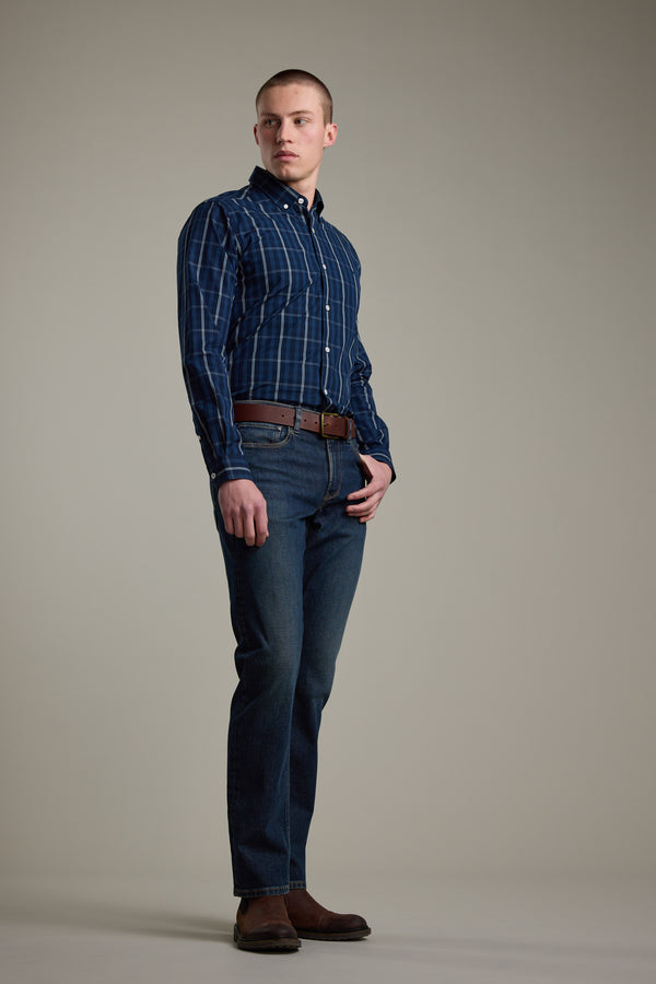 Barkers Dante Check Shirt in navy check, tailored fit, additional view