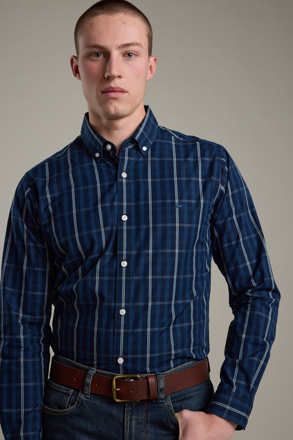 Barkers Dante Check Shirt in navy check, tailored fit, alternate view