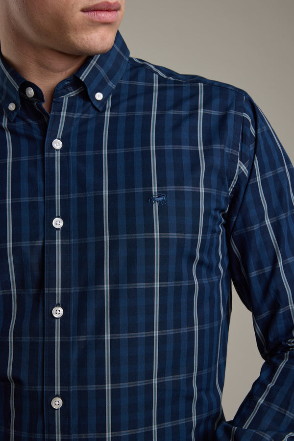 Barkers Dante Check Shirt in navy check, tailored fit, additional view
