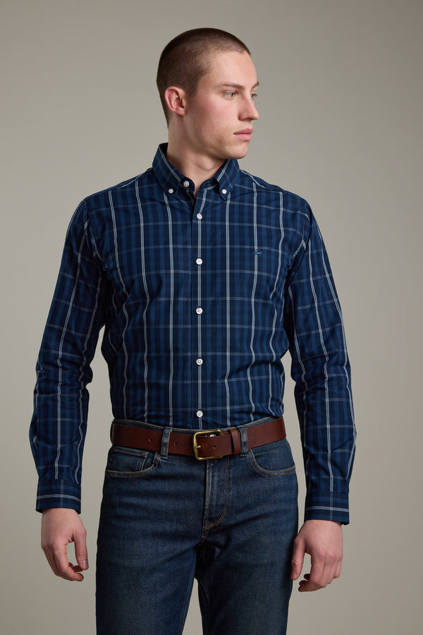 Barkers Dante Check Shirt in navy check, tailored fit, additional view
