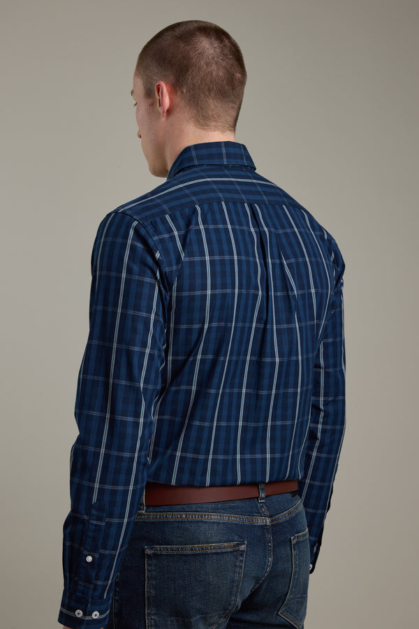Barkers Dante Check Shirt in navy check, tailored fit, additional view