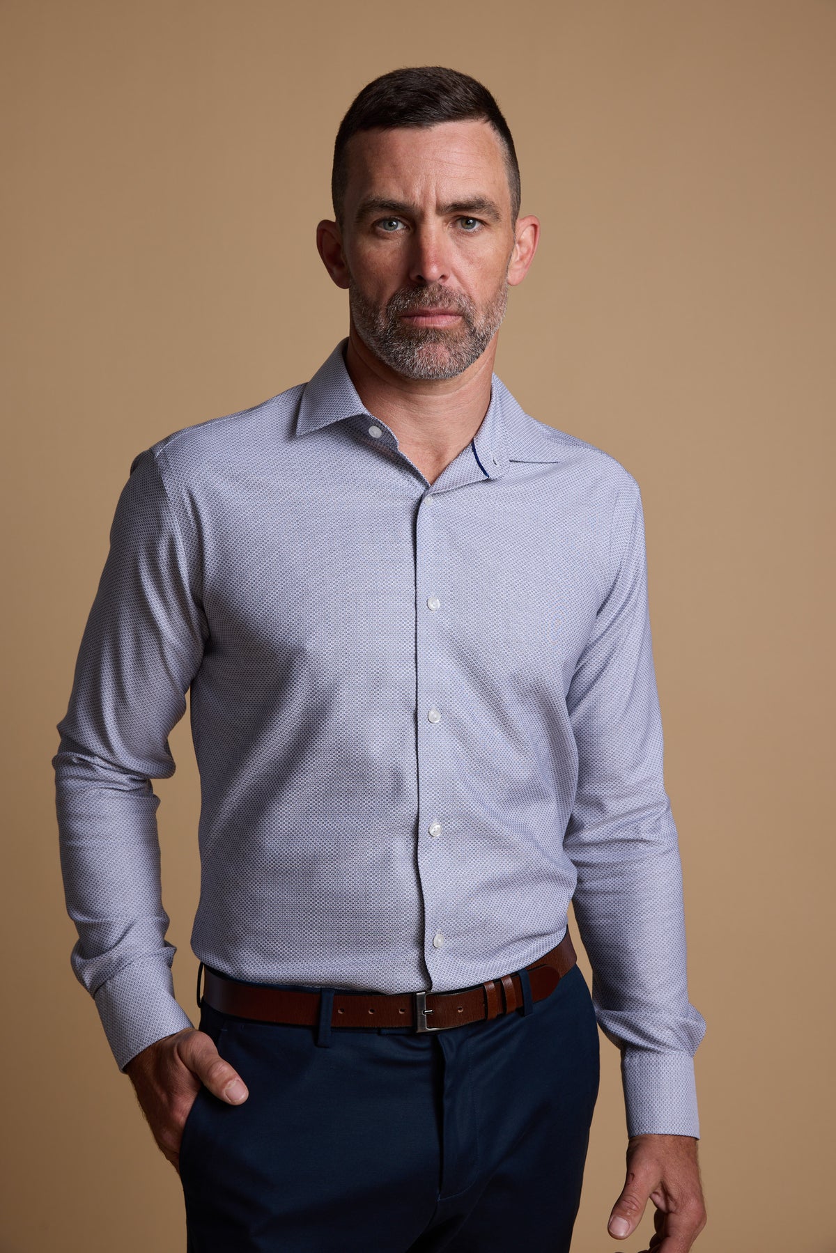 Barkers Eaton Jacquard Business Shirt in navy/white, tailored fit, additional view