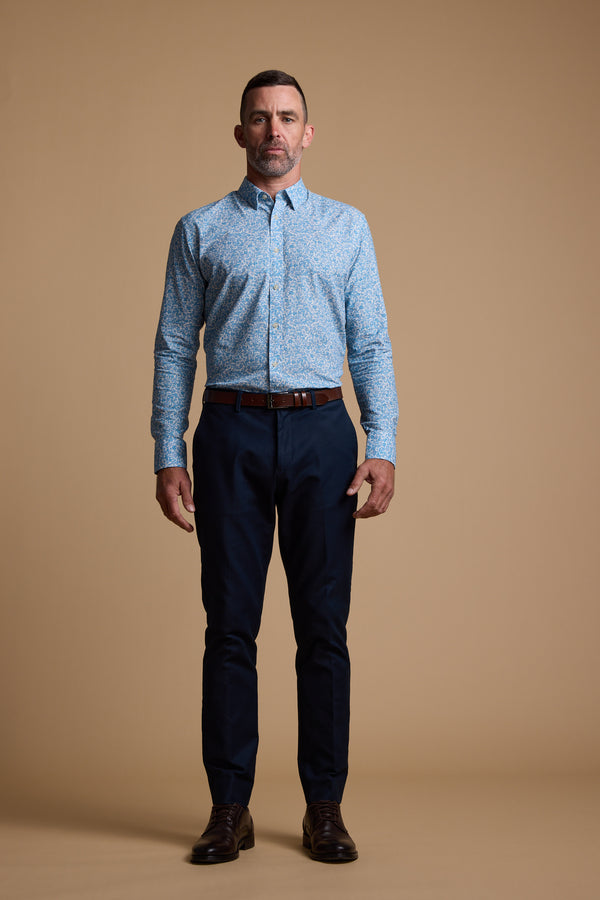Barkers Torrey Print Shirt in blue/white, cotton, additional view