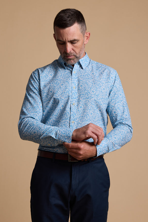 Barkers Torrey Print Shirt in blue/white, cotton, additional view