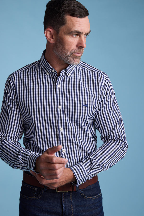 Barkers Pina Check Shirt in navy/white, classic fit, additional view