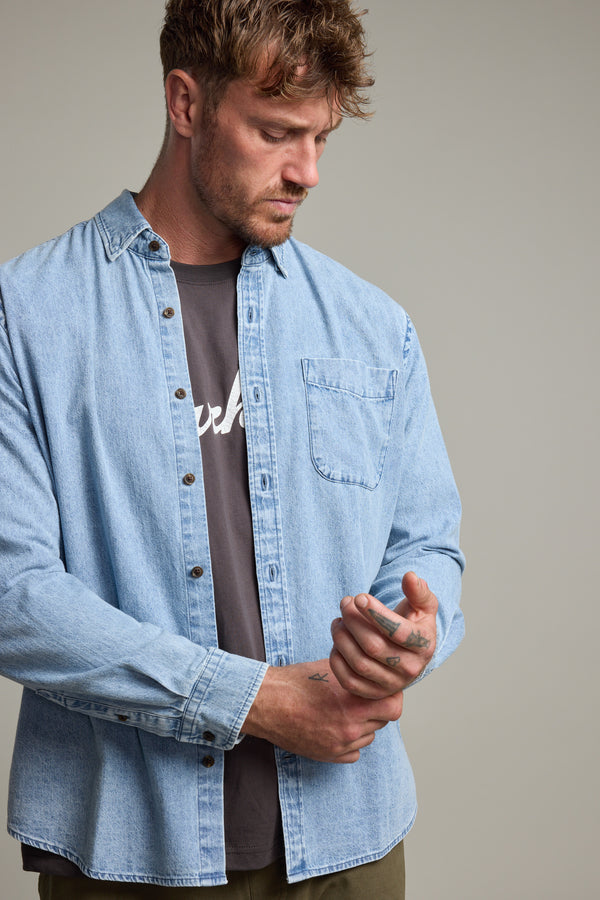 Barkers Ruxton Denim Shirt in light wash, classic fit, additional view
