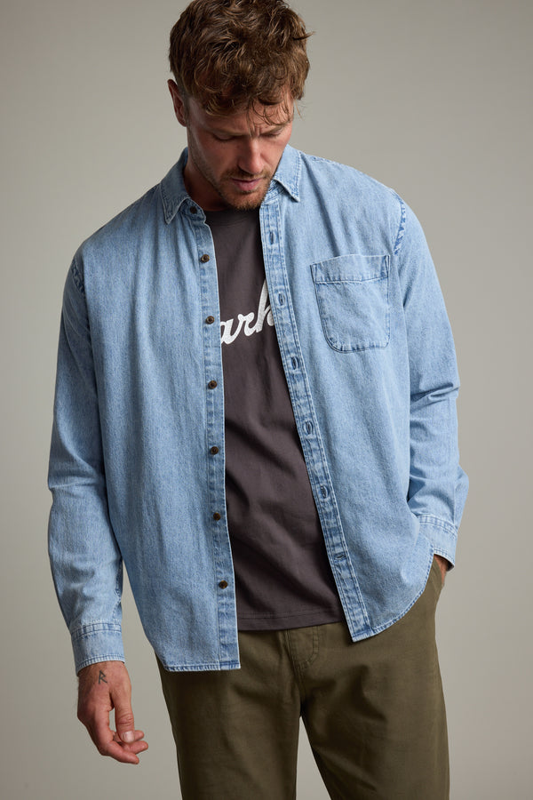 Barkers Ruxton Denim Shirt in light wash, classic fit, additional view
