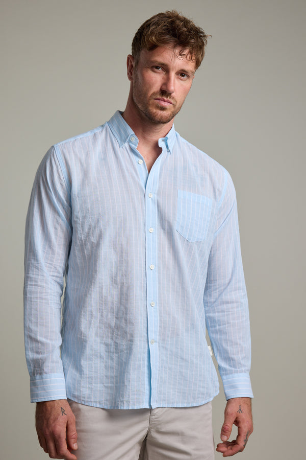 Barkers Russell Stripe Shirt in blue/white, classic fit, additional view
