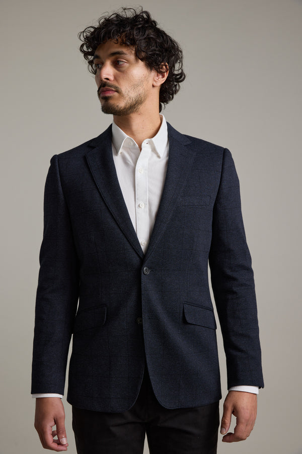 Barkers Risca Check Knit Blazer in navy check, alternate view