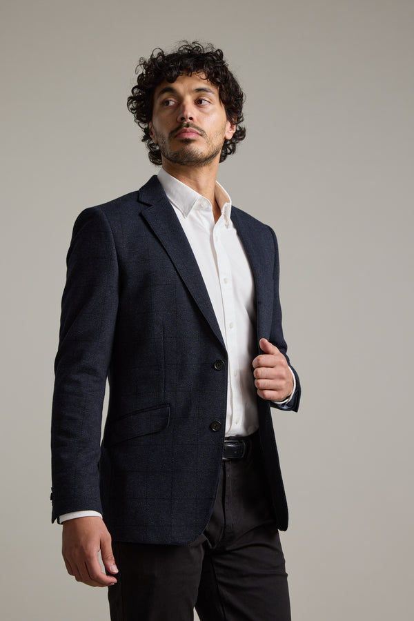 Barkers Risca Check Knit Blazer in navy check, additional view