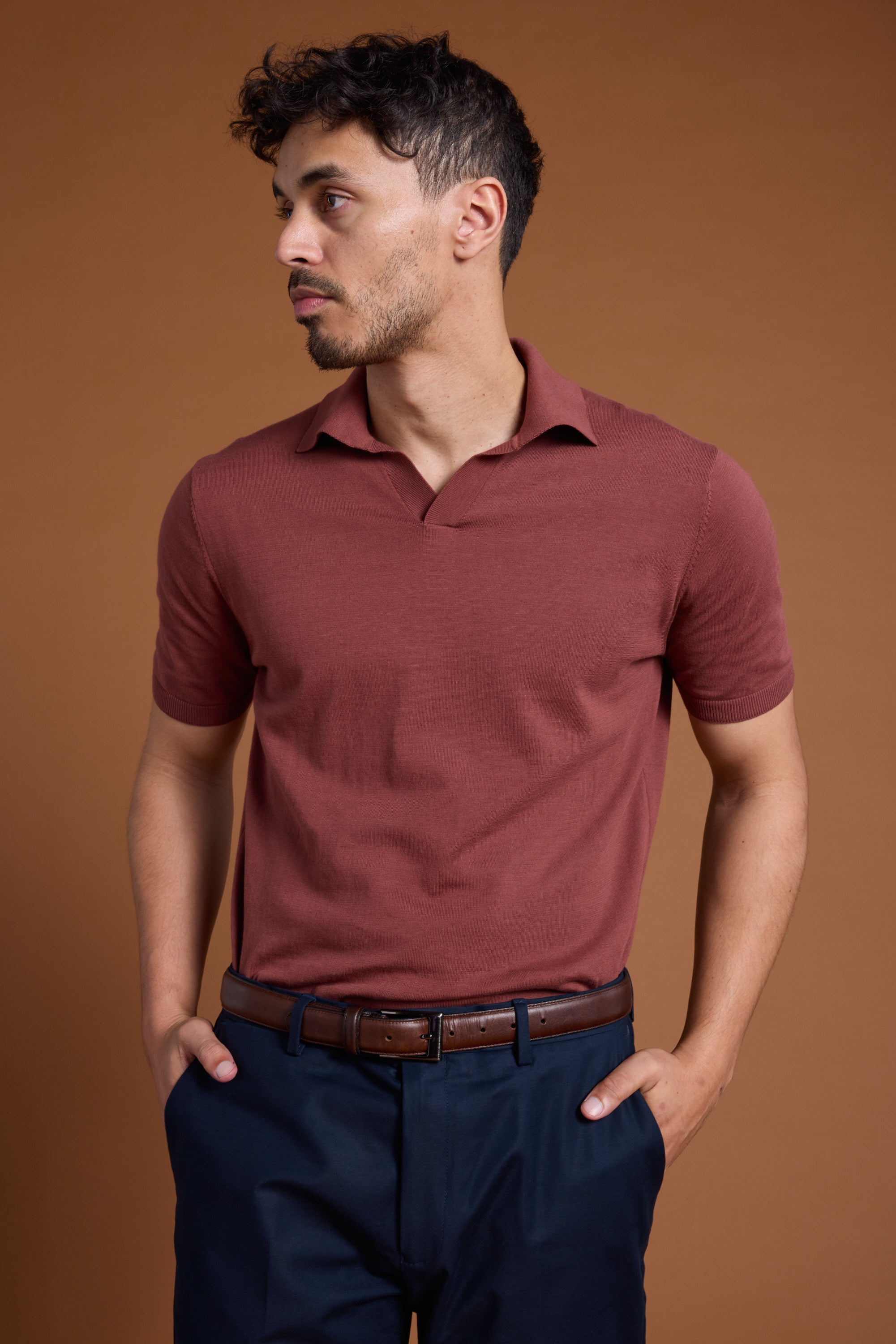 Barkers Parkway Cotton Knitted Polo in brick, cotton