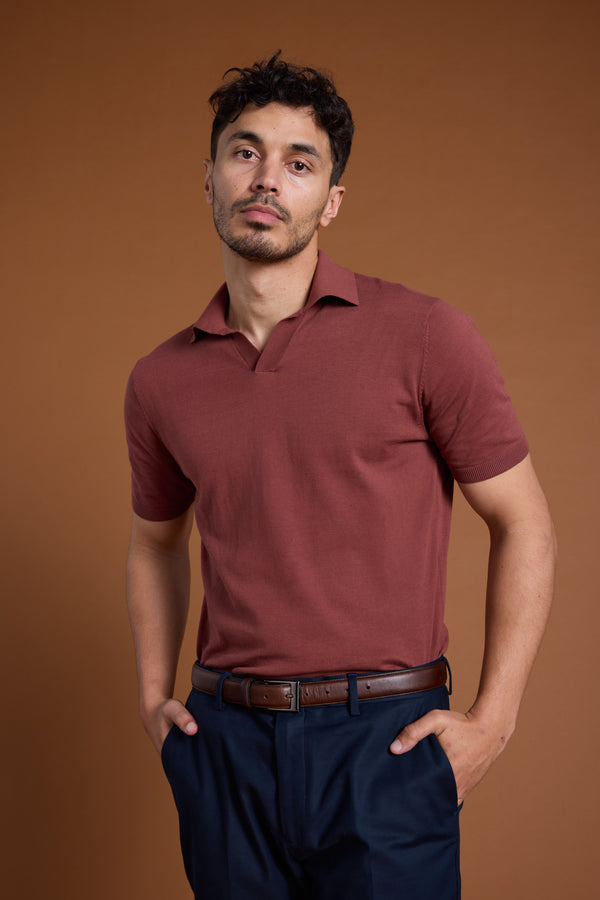 Barkers Parkway Cotton Knitted Polo in brick, cotton, additional view
