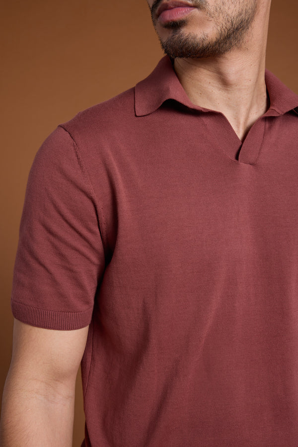 Barkers Parkway Cotton Knitted Polo in brick, cotton, additional view