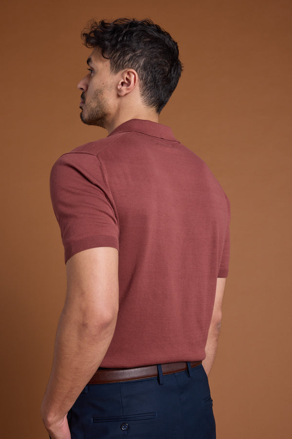 Barkers Parkway Cotton Knitted Polo in brick, cotton, additional view