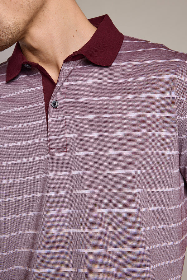 Barkers Oxley Mercerised Stripe Polo in burgundy, alternate view