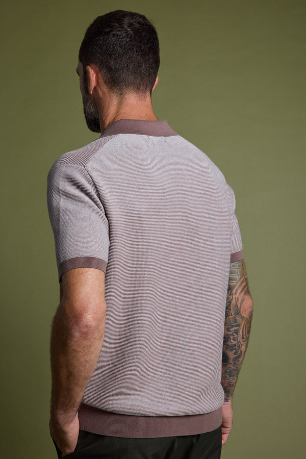 Barkers Rowan Knitted Polo in brown, relaxed fit, additional view