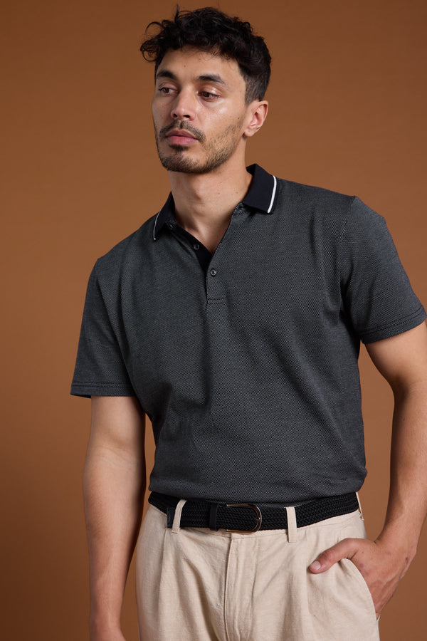 Barkers Olson Mercerised Texture Polo in black, classic fit