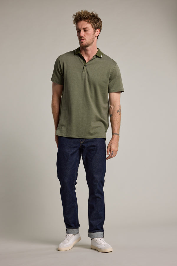 Barkers Olson Mercerised Texture Polo in khaki, classic fit, alternate view