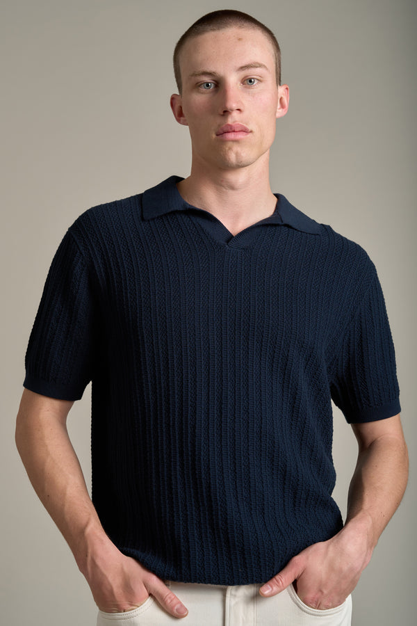 Barkers Marlton Knitted Polo in navy, cotton, alternate view