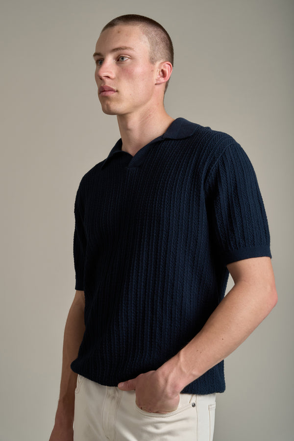Barkers Marlton Knitted Polo in navy, cotton, additional view
