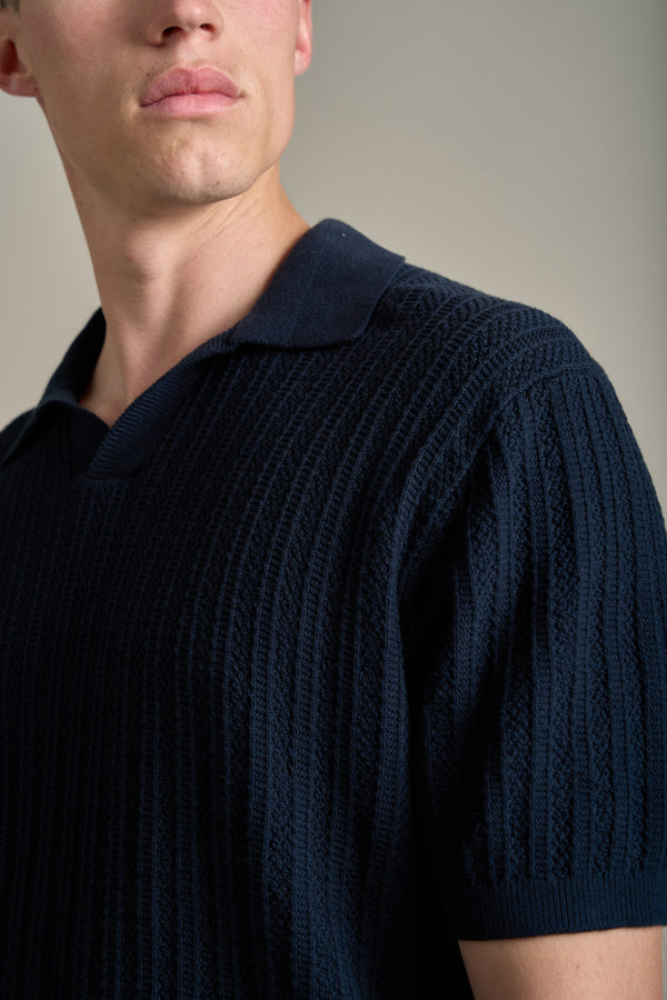 Barkers Marlton Knitted Polo in navy, cotton, additional view