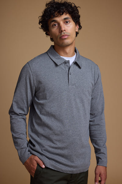 Barkers Austin Long Sleeve Polo in grey marl, cotton