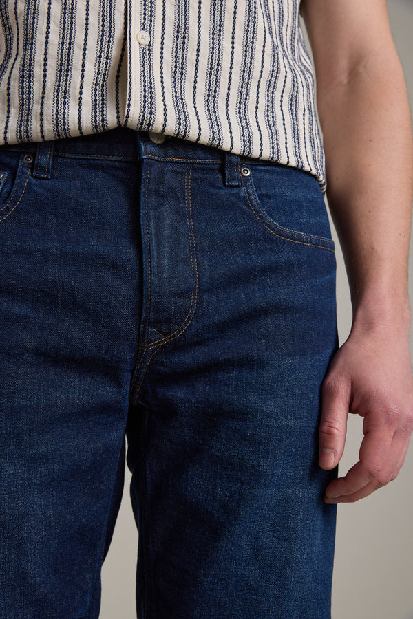 Barkers Rover Denim Short in dark indigo, relaxed fit, alternate view