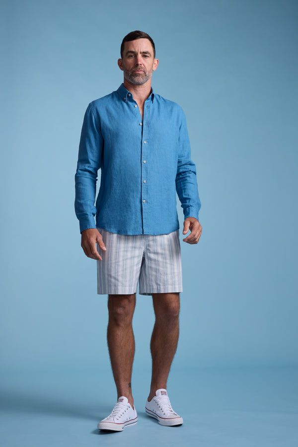 Barkers Manor Stripe Weekend Short in blue/white, cotton, additional view