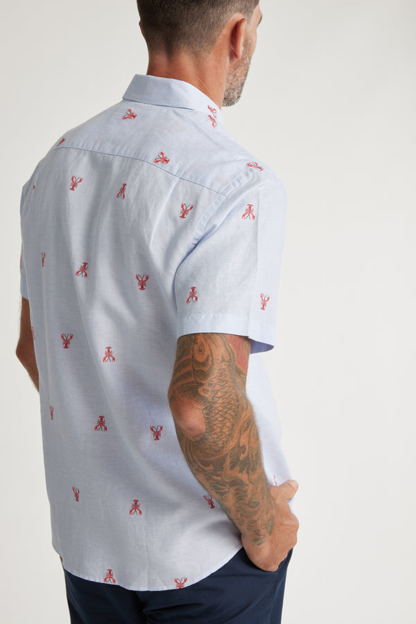 Barkers Crayton Embroidered Shirt in blue stripe, tailored fit, additional view