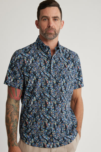 Barkers Longleaf Print Shirt in light blue, tailored fit
