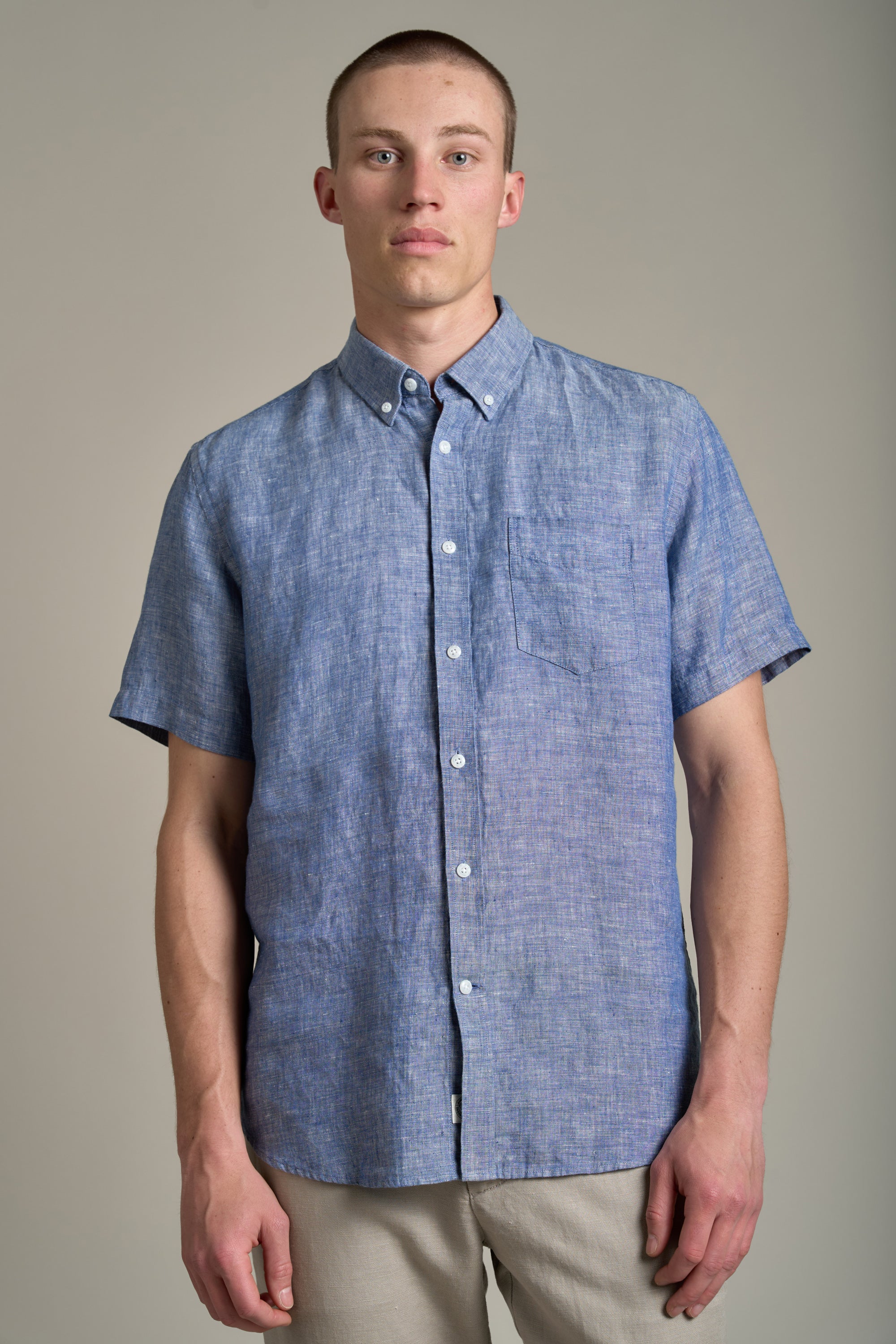 Barkers Gentry Linen Shirt in denim, classic fit