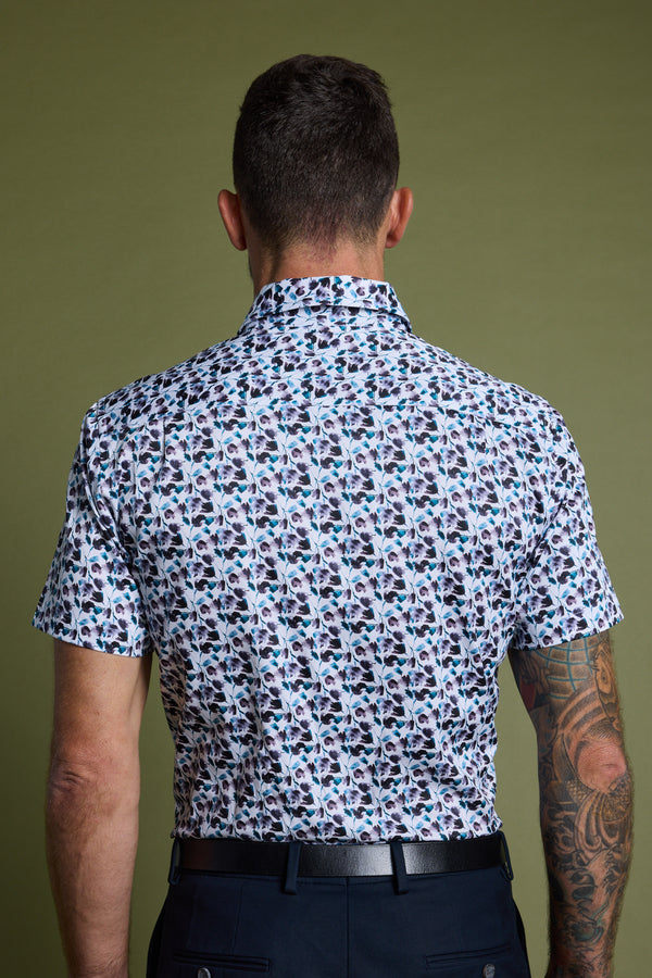 Barkers Halbert Print Shirt in white, tailored fit, additional view